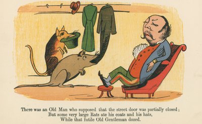 Es war ein alter Mann, der annahm, dass die Straßentür teilweise geschlossen war, von Ein Buch des Unsinns, veröffentlicht von Frederick Warne und Co., London, um 1875 von Edward Lear